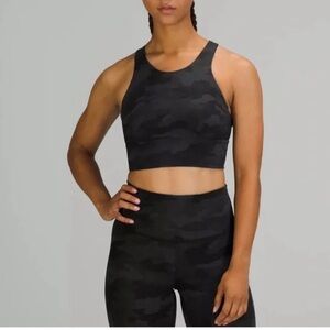 Lululemon Long Line Train Bra/ Crop Top Black Camo Size 4